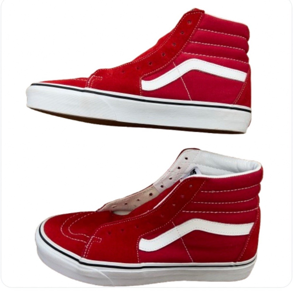 Vans Sk8-Hi Women's 10 Sneakers Mens 8.5 High Tops Red White Suede Skateboard SB - Picture 5 of 10